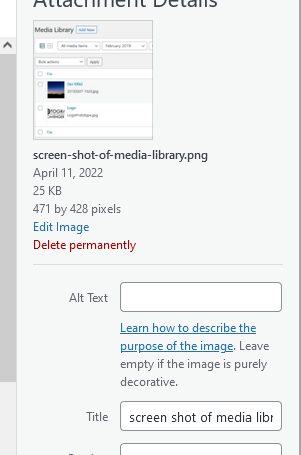 Image in WordPress Media Libray in edit mode.