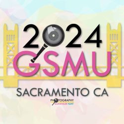 2024 GSMU (Great Scavenger MeetUp) Sacramento CA, background is Tower Bridge and abstract colored background